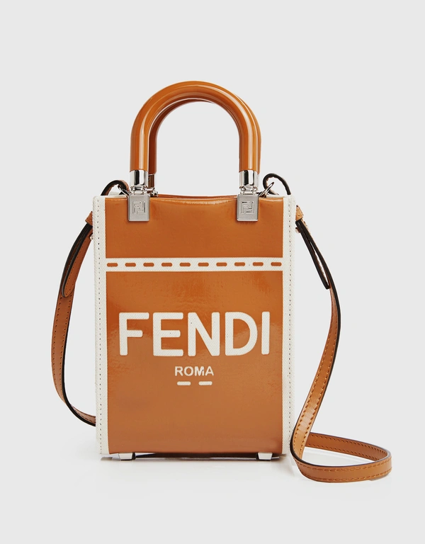 Fendi Sunshine Shopper Mini Patent Leather Canvas Crossbody Bag