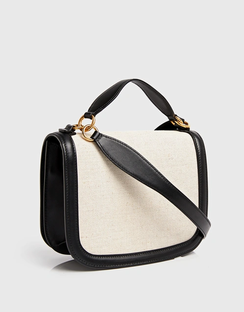 Leather-trimmed Canvas Crossbody Bag