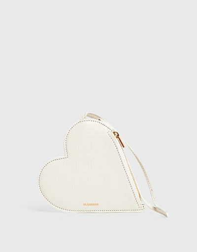 Heart-shaped Calf Leather Coin Pouch-White