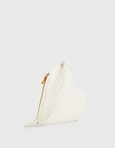 Heart-shaped Calf Leather Coin Pouch-White