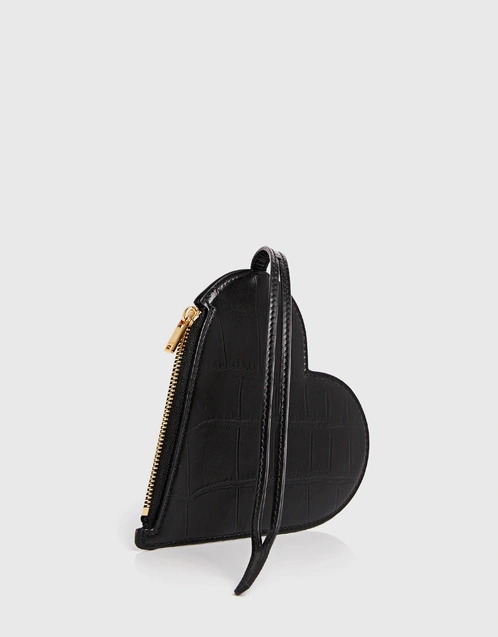 Heart-shaped Calf Leather Coin Pouch-Black