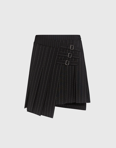 Stripe Pleated Mini Wrap Skirt