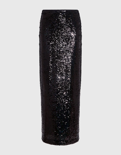 Sequin Slit Maxi Tube Skirt
