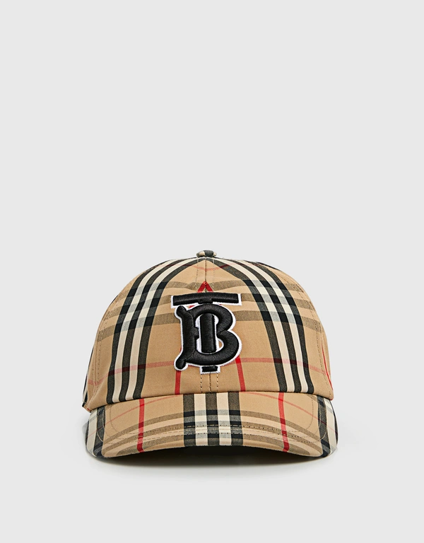 Burberry TB 字母圖案復古格紋棉質棒球帽