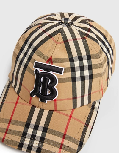 TB 字母圖案復古格紋棉質棒球帽