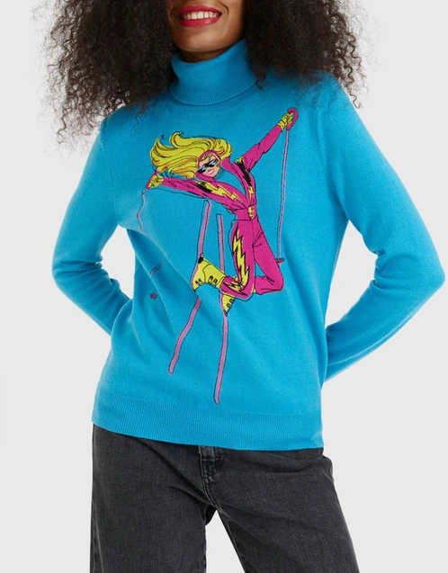 Ski Barbie Wool-Cashmere Rollneck Sweater-Blue