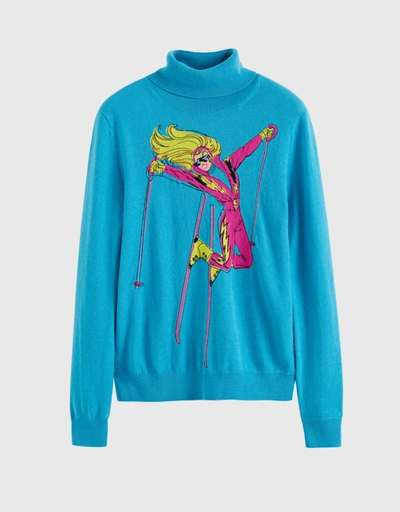 Ski Barbie Wool-Cashmere Rollneck Sweater-Blue