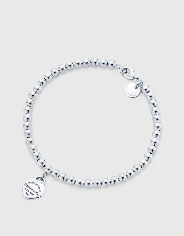 Tiffany & Co. Return to Tiffany Sterling Silver Red Enamel Heart Bead Bracelet