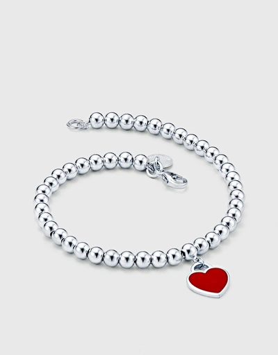 Return to Tiffany Sterling Silver Red Enamel Heart Bead Bracelet