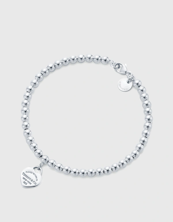 Tiffany & Co. Return to Tiffany Sterling Silver Tiffany Blue Enamel Heart Bead Bracelet