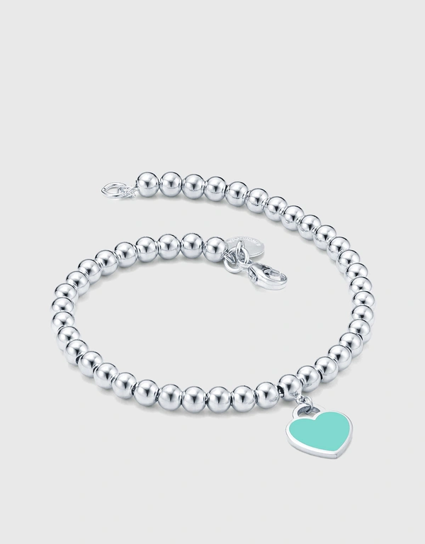 Tiffany & Co. Return to Tiffany Sterling Silver Tiffany Blue Enamel Heart Bead Bracelet