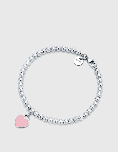 Return to Tiffany Sterling Silver Pink Enamel Heart Bead Bracelet