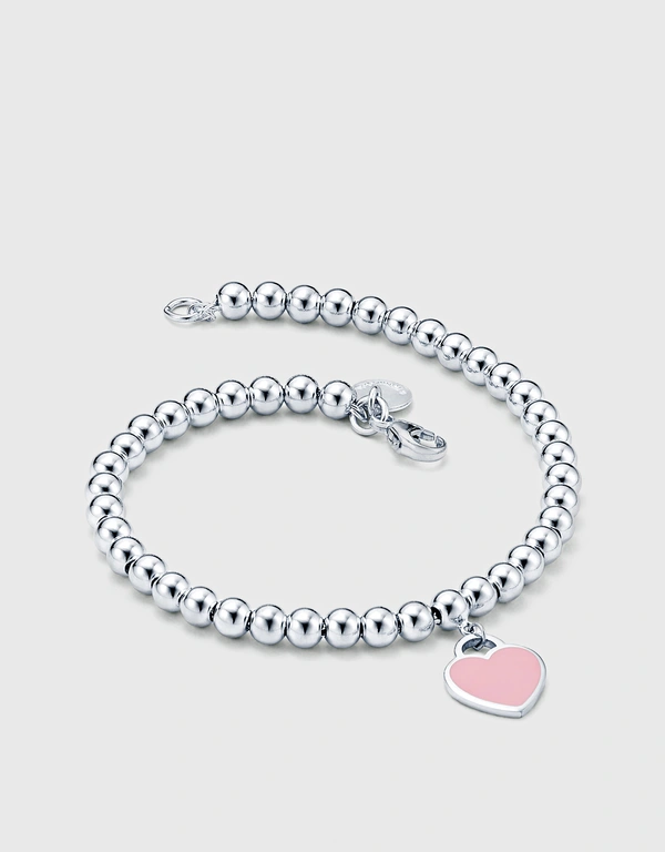Tiffany & Co. Return to Tiffany Sterling Silver Pink Enamel Heart Bead Bracelet