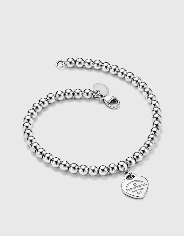 Tiffany & Co. Return to Tiffany Sterling Silver Diamond Pink Enamel Heart Bead Bracelet