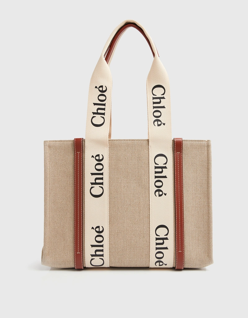 Chloé ウッディ 中型リネンキャンバスカーフスキン トートバッグ