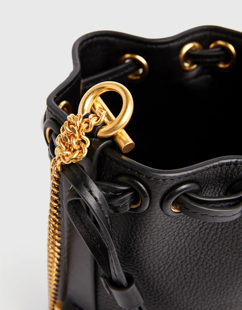 Chanel Calfskin Quilted Mini Drawstring Bucket Bag Black