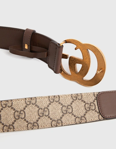GG Double Buckle Canvas Leather Belt