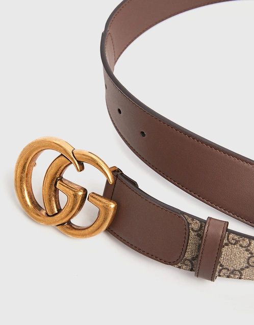 GG Double Buckle Canvas Leather Belt