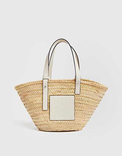 Palm Leaf And Calfskin Medium Basket Bag