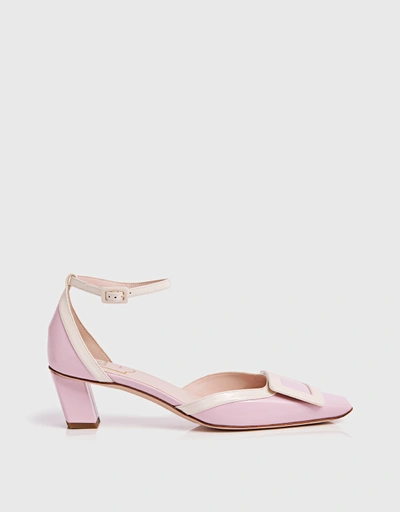 Belle Vivier Patent Leather Ankle Strap Lacquered Buckle Low-heeled Pumps
