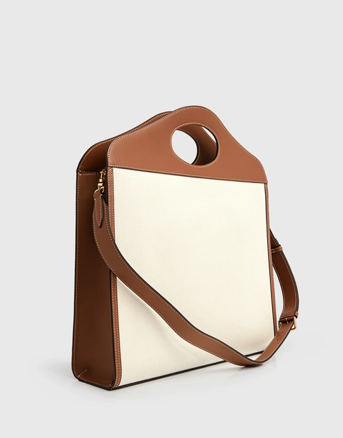 Pocket Medium Leather-trimmed Canvas Tote and Crossbody Bag