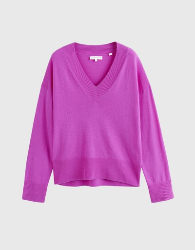 Wool-Cashmere V-Neck Sweater - Violet