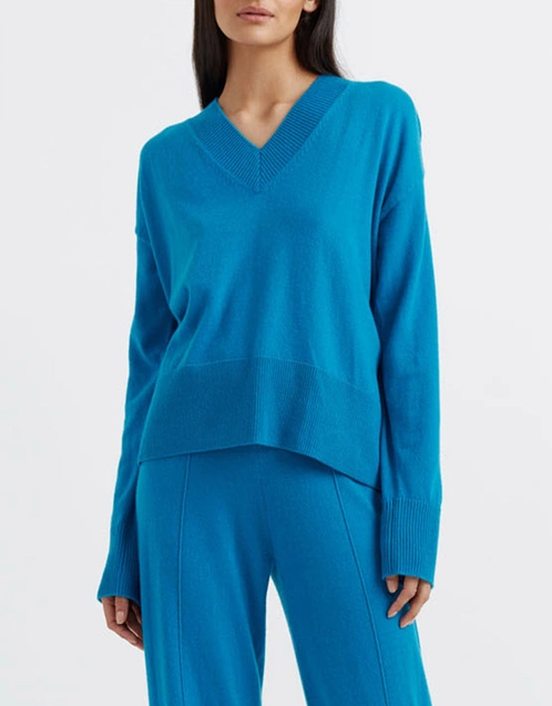 Wool-Cashmere V-Neck Sweater - Teal