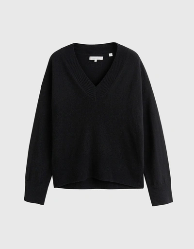 Wool-Cashmere V-Neck Sweater - Black