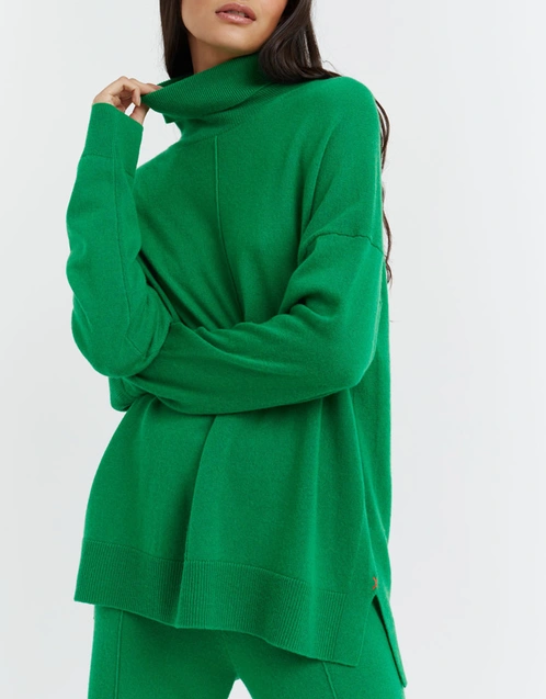 Wool-Cashmere Relaxed Rollneck Sweater - Forest-Green