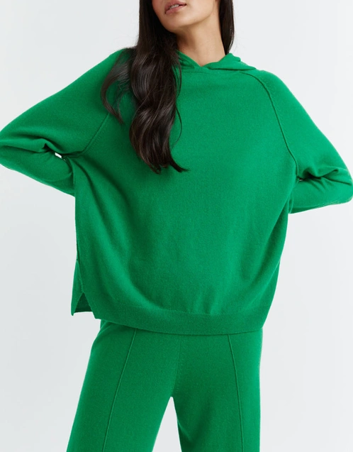 Wool-Cashmere Boxy Hoodie - Forest-Green