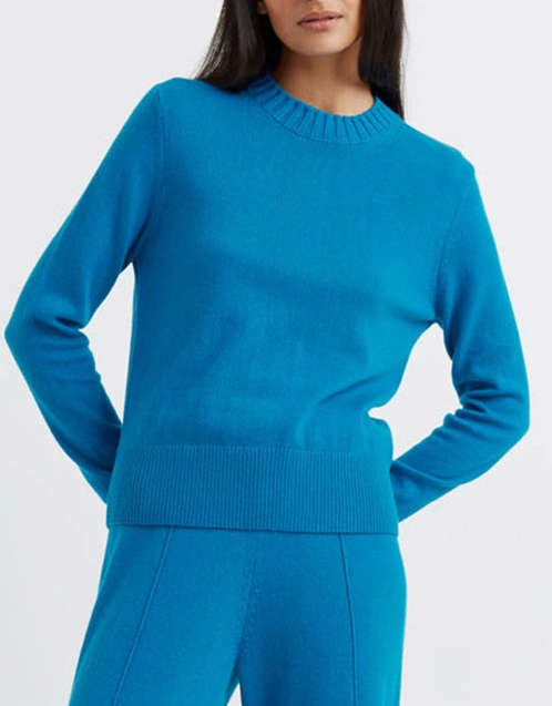 Wool-Cashmere Cropped Sweater - Teal