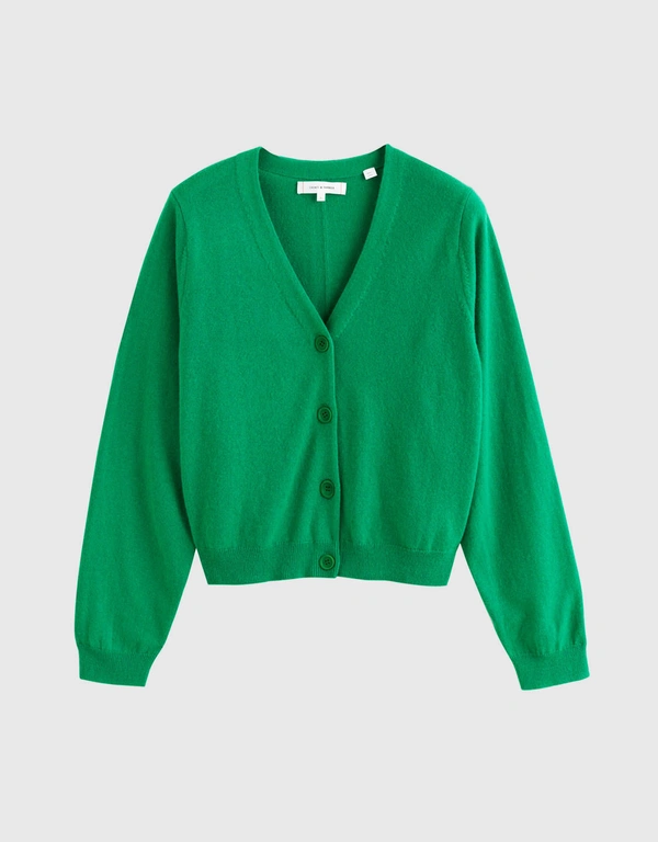 Wool-Cashmere Cropped Cardigan - Forest-Green