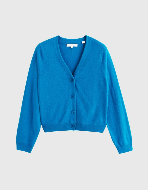 Wool-Cashmere Cropped Cardigan - Teal