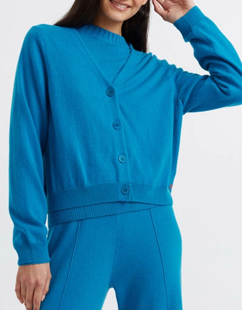 Wool-Cashmere Cropped Cardigan - Teal