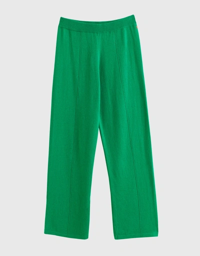 Wool-Cashmere Wide-Leg Track Pants -Forest-Green