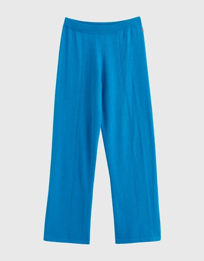 Wool-Cashmere Wide-Leg Track Pants - Teal