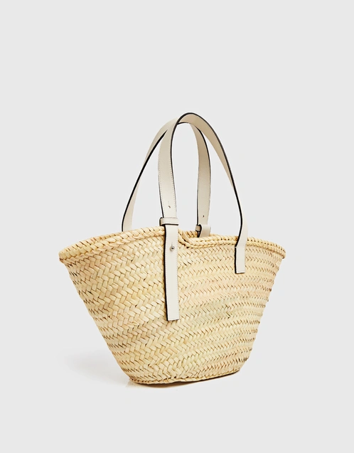 Palm Leaf And Calfskin Medium Basket Bag