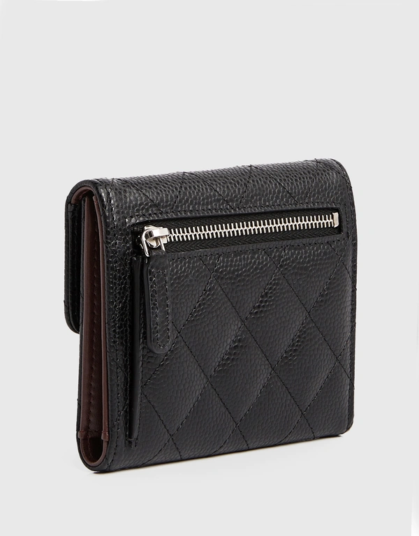 Classic Small Flap Wallet In Grained Calfskin With Silver Hardware