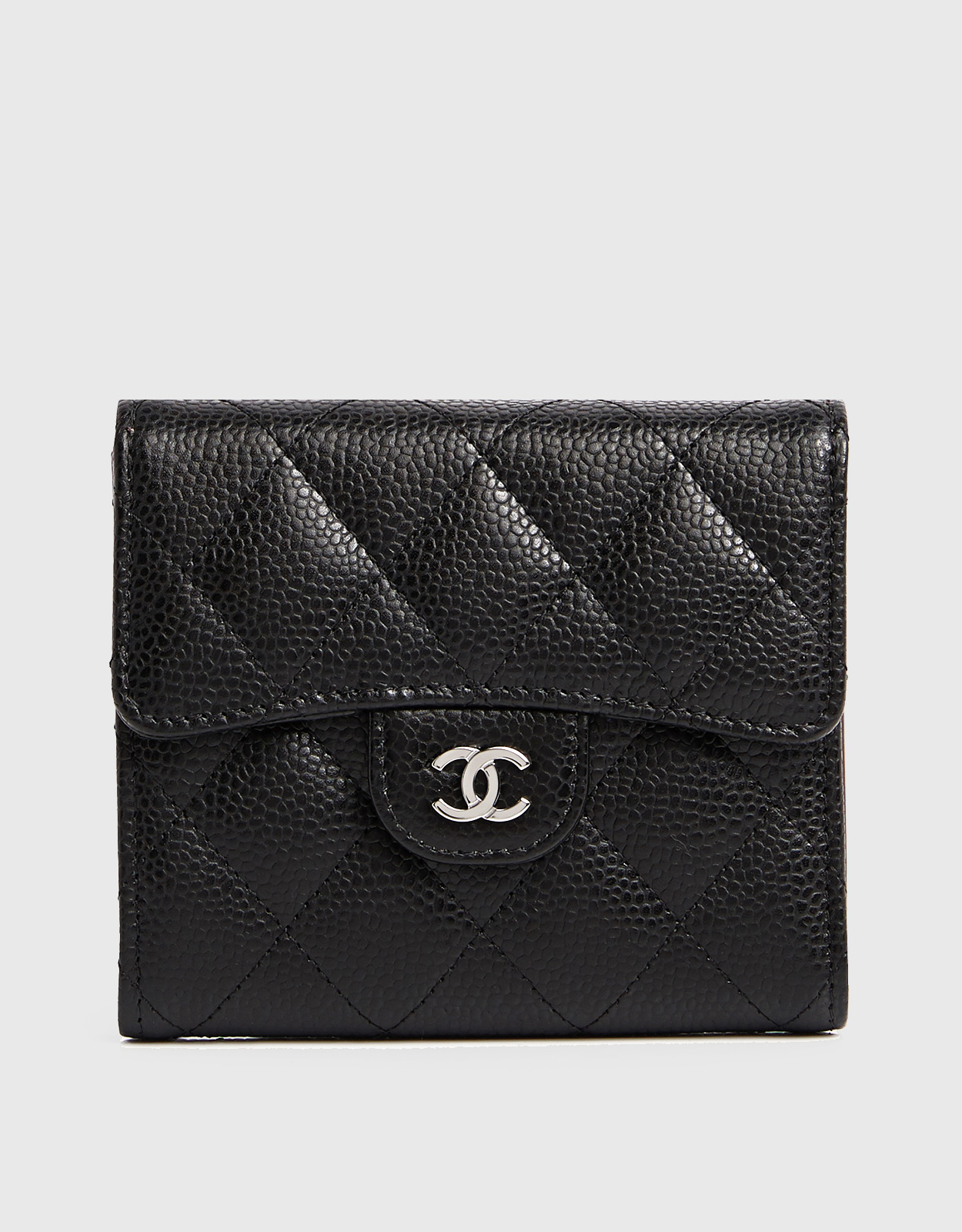 Chanel - Classic Small Flap Wallet in Grained Calfskin with Silver Hardware