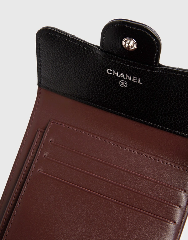 Classic Small Flap Wallet In Grained Calfskin With Silver Hardware