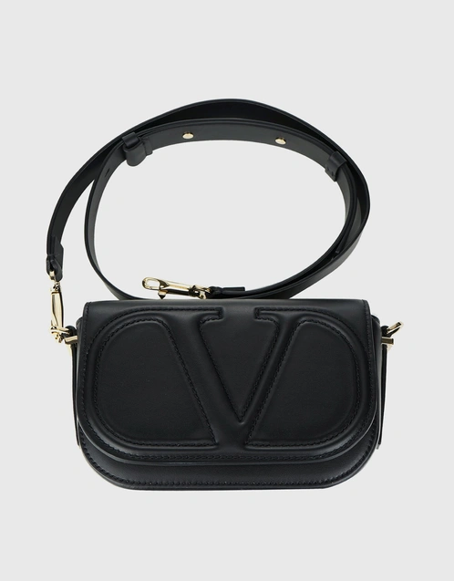 Valentino Flap Small Calfskin Crossbody Bag-Black
