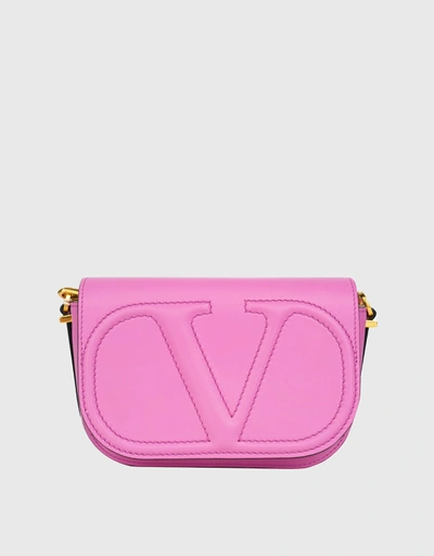 Valentino 小型小牛皮翻蓋斜挎包-Pink