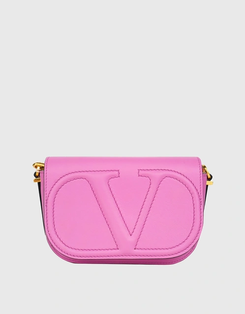 Valentino Flap Small Calfskin Crossbody Bag-Pink