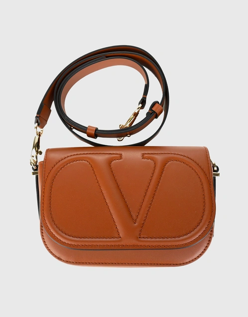 Valentino Flap Small Calfskin Crossbody Bag-Camel
