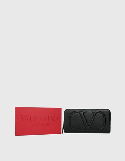 Valentino 皮革環繞式拉鍊長夾-Black