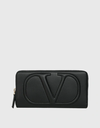 Valentino 皮革環繞式拉鍊長夾-Black