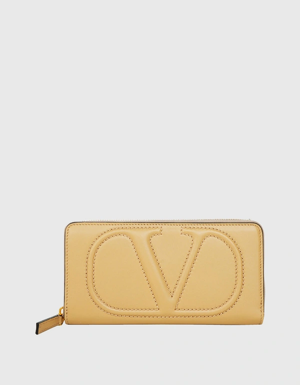 Valentino Valentino Leather Zip Round Long Wallet-Beige