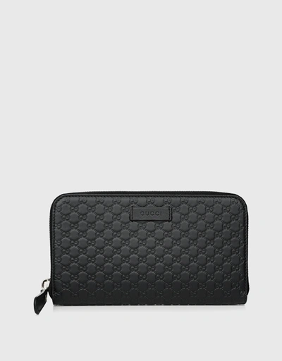 Micro GG Guccissima Calf Leather Zip Around Long Wallet-Black