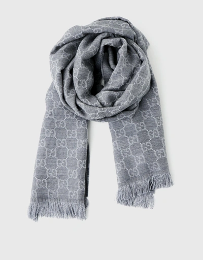 GG Guccissima Wool Reversible Arlisse Scarf-Grey