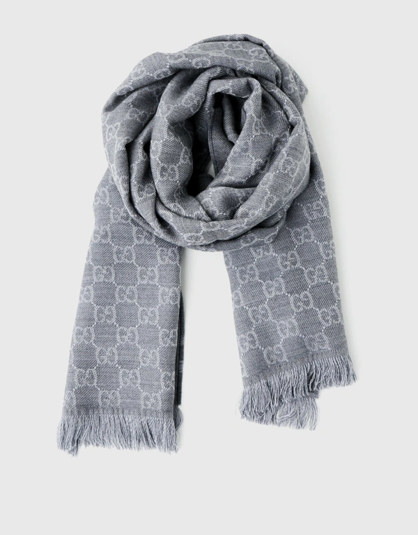 Gucci GG Guccissima Wool Reversible Arlisse Scarf-Grey